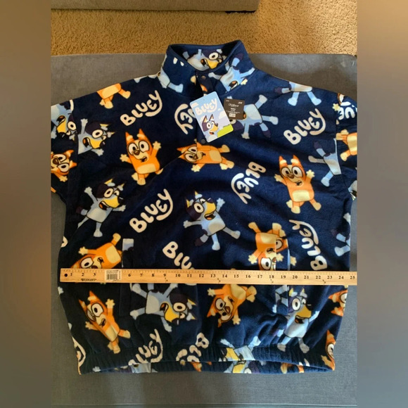 Adult Bluey & Bingo Blue & Orange Fleece Long Sleeve 3/4 Button Pull Over Sz M - Picture 9 of 9